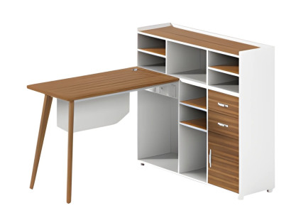 Lesena miza Balta z shrambo, odprtimi predali in elegantnimi nogami