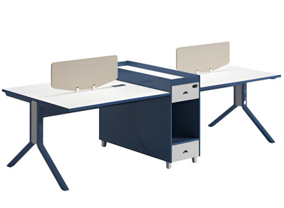 Moderna pisalna miza z dvema stranema, z ločilno ploščo in prostorom za shranjevanje