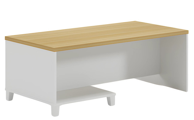 Moderna miza za kavo z belo strukturo in leseno ploščo za elegantne notranjosti