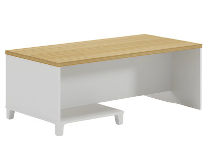 Moderna miza za kavo z belo strukturo in leseno ploščo za elegantne notranjosti