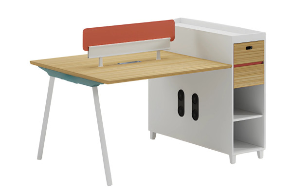 Moderna pisalna miza z naslonjalom, shrambo in policami