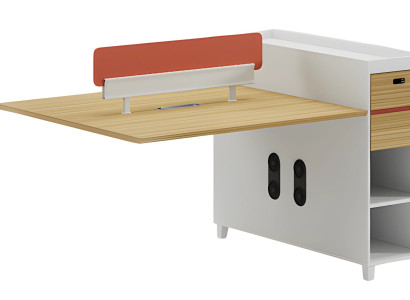 Moderna pisalna miza z naslonjalom, shrambo in policami