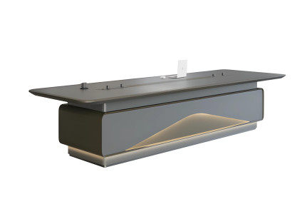 Luksuzna siva konferenčna miza z LED osvetlitvijo in upravljanjem kablov