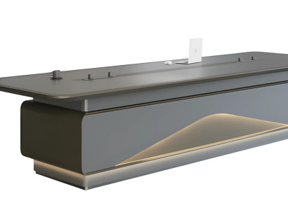 Luksuzna siva konferenčna miza z LED osvetlitvijo in upravljanjem kablov