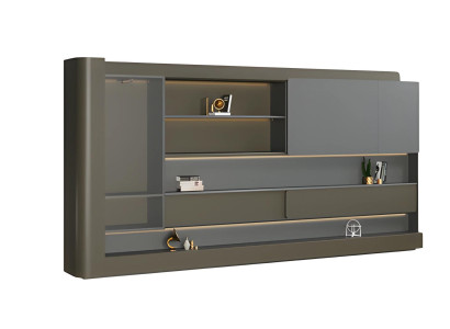 Moderna črna pisarniška omara z sivo LED osvetlitvijo in prostorom za shranjevanje