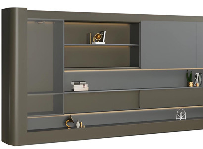 Moderna črna pisarniška omara z sivo LED osvetlitvijo in prostorom za shranjevanje