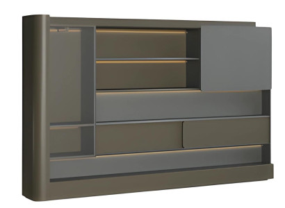 Moderna črna pisalna miza z sivo LED osvetlitvijo in prostorom za shranjevanje