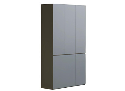 Moderna siva pisarniška omara brez ročajev, visoka, z prostorom za shranjevanje, v preprostem slogu