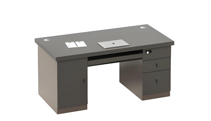 Sivo pisalno mizo z prostorom za shranjevanje in predali, kanali za kable, ključavnico
