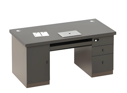 Sivo pisalno mizo z prostorom za shranjevanje in predali, kanali za kable, ključavnico