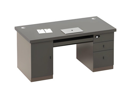 Moderna črna in siva pisalna miza s prostorom za shranjevanje in upravljanjem kablov