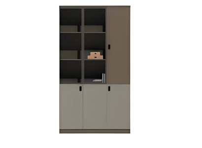 Moderna siva rjava pisarniška omara z policami in vrati