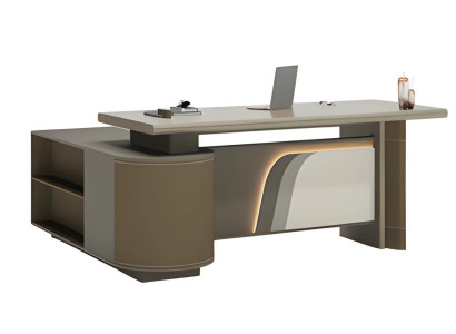 Moderna rjava in bež miza z LED osvetlitvijo za pisarno in domačo pisarno