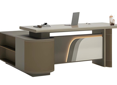 Moderna rjava in bež miza z LED osvetlitvijo za pisarno in domačo pisarno