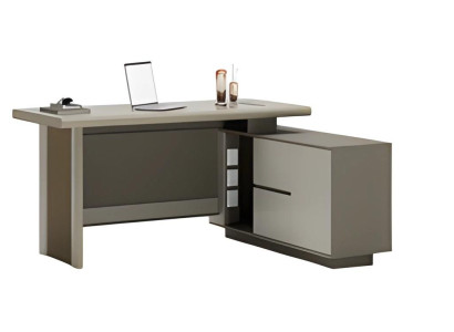 Sivo in bež pisarniško mizo z predali in prostorom za shranjevanje