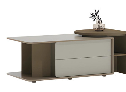 Moderno bež in rjavo kavčno mizico z predali