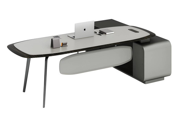 Moderna črna in siva miza z elegantno zasnovo in prostorom za shranjevanje