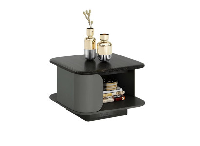 Moderna kavna miza s kompaktno velikostjo in svetlo površino, črna