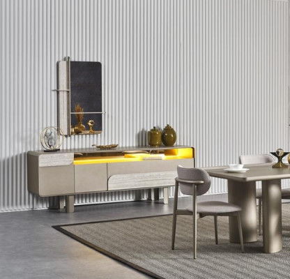 Elegant bež lesena konzola s ogledalom