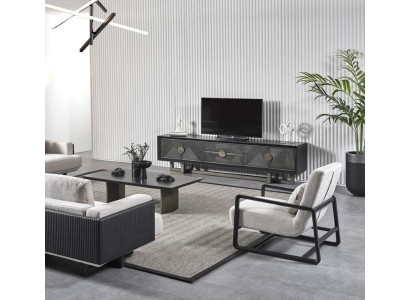 Moderna rjave tkaninske sedežne garniture in fotelja