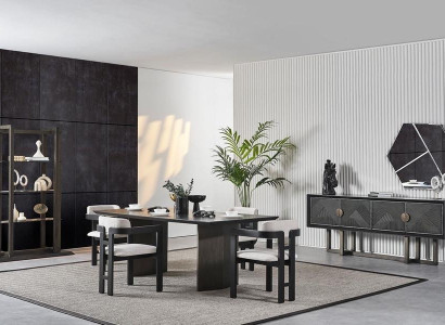 Eleganten leseni jedilni miza s 4 stoli in konzolo