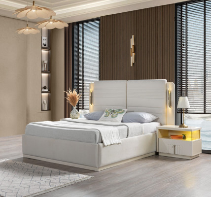 Eleganten komplet posteljnega seta s prevleko in 3 nočnima omaricama, 3-delni set