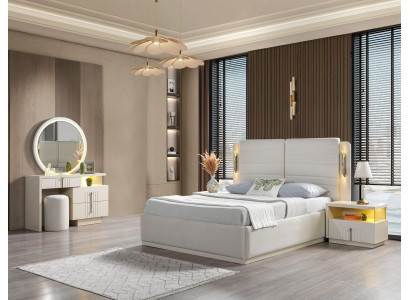 Moderna in elegantna posteljna garnitura z 2 nočnima omaricama, 5 delov