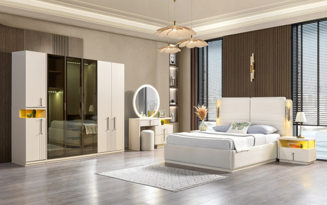 Komplet modernih spalničnih pohištva postelja omara nočna omarica