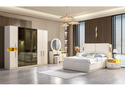 Komplet modernih spalničnih pohištva postelja omara nočna omarica