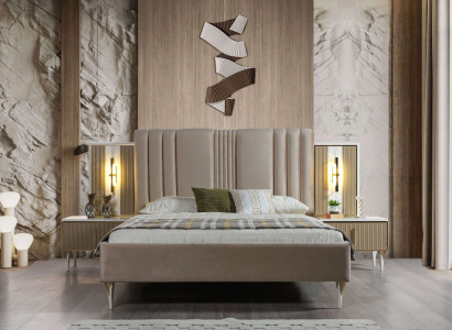 Eleganten 3-delni pohištveni set z posteljo in nočno omarico