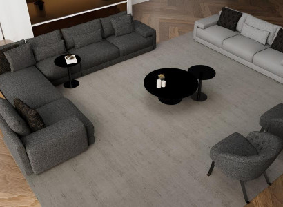 Eleganten kotni kavč z dvema foteljema, ki združuje oblikovanje in udobje