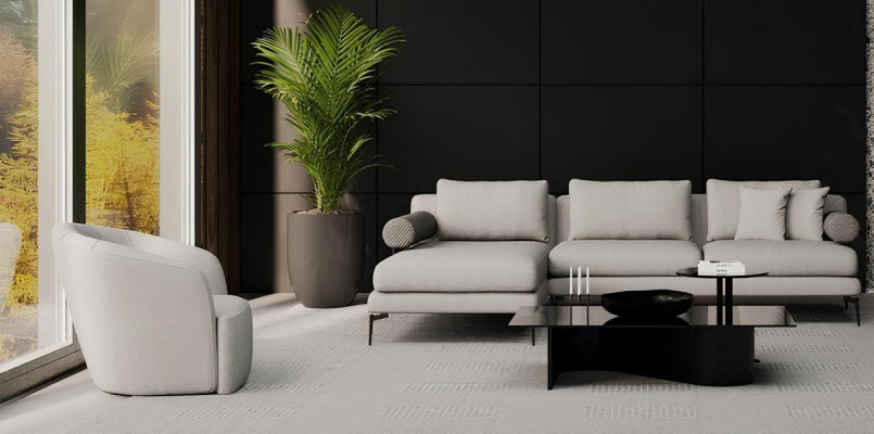 Kotna sedežna garnitura s foteljem, kjer je udobje prisotno