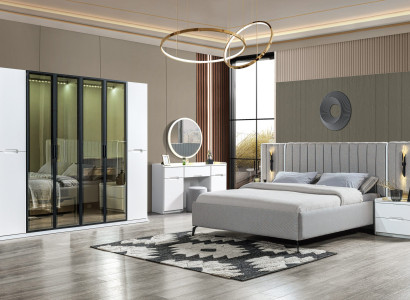 Komplet pohištva za spalnico v štirih delih: postelja, omara, nočna omarica, les 6 delov