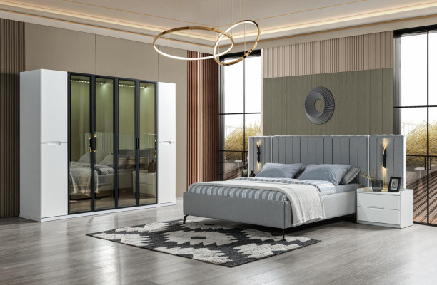 Posteljni set v štirih delih postelja, omara, nočna omarica iz lesa