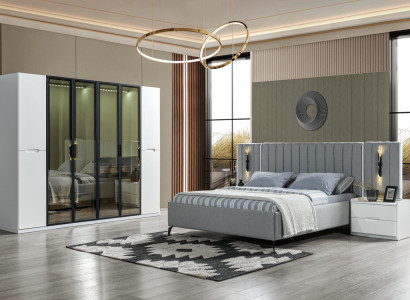 Posteljni set v štirih delih postelja, omara, nočna omarica iz lesa