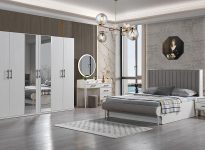 Set pohištva za spalnico Koko 6 delov moderna postelja omara nočna omarica