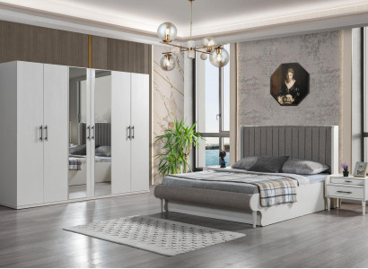 Set s 4 deli za spalnico z posteljo, omaro in nočno omarico