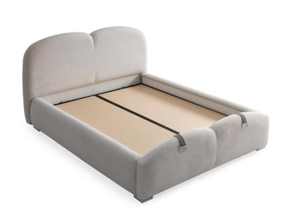 Sodobna postelja bela z oblazinjenjem in leseno vzmetnico