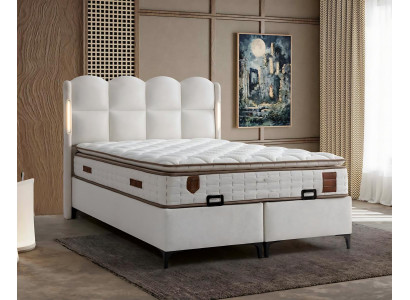 Eleganten bel postelja z moderno vzmetnico