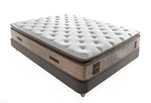 Svetla postelja z blazino iz tkanine in lesa