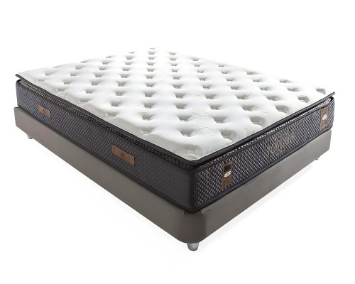 Eleganten postelja z vzmetnico iz blaga in lesa