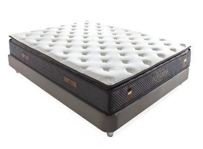 Eleganten postelja z vzmetnico iz blaga in lesa