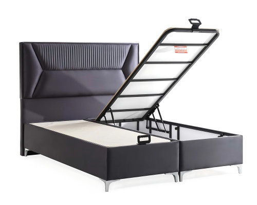 Elegantna siva postelja z blazino iz tkanine in lesa