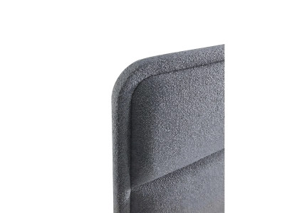 Sodobna siva postelja z blazino iz tkanine in lesa