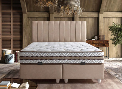 Postelja iz bež tkanine z elegantno vzmetnico