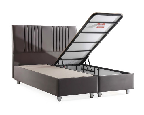 Postelja iz sive tkanine z moderno vzmetnico