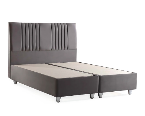 Postelja iz sive tkanine z moderno vzmetnico