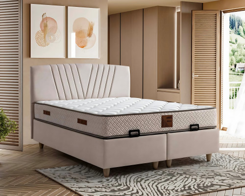 Elegantna postelja iz blaga in lesa