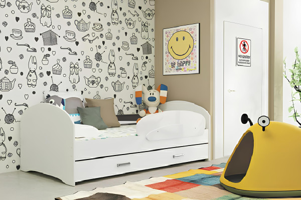 Postelja za mladostnike, postelja iz masivnega lesa z predalom, postelja Luki TS