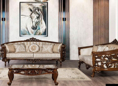 Sofagarnitur 3+3 Sitzer Gruppe Sofa Sessel Sofas Stoff Klassisches Set Barock